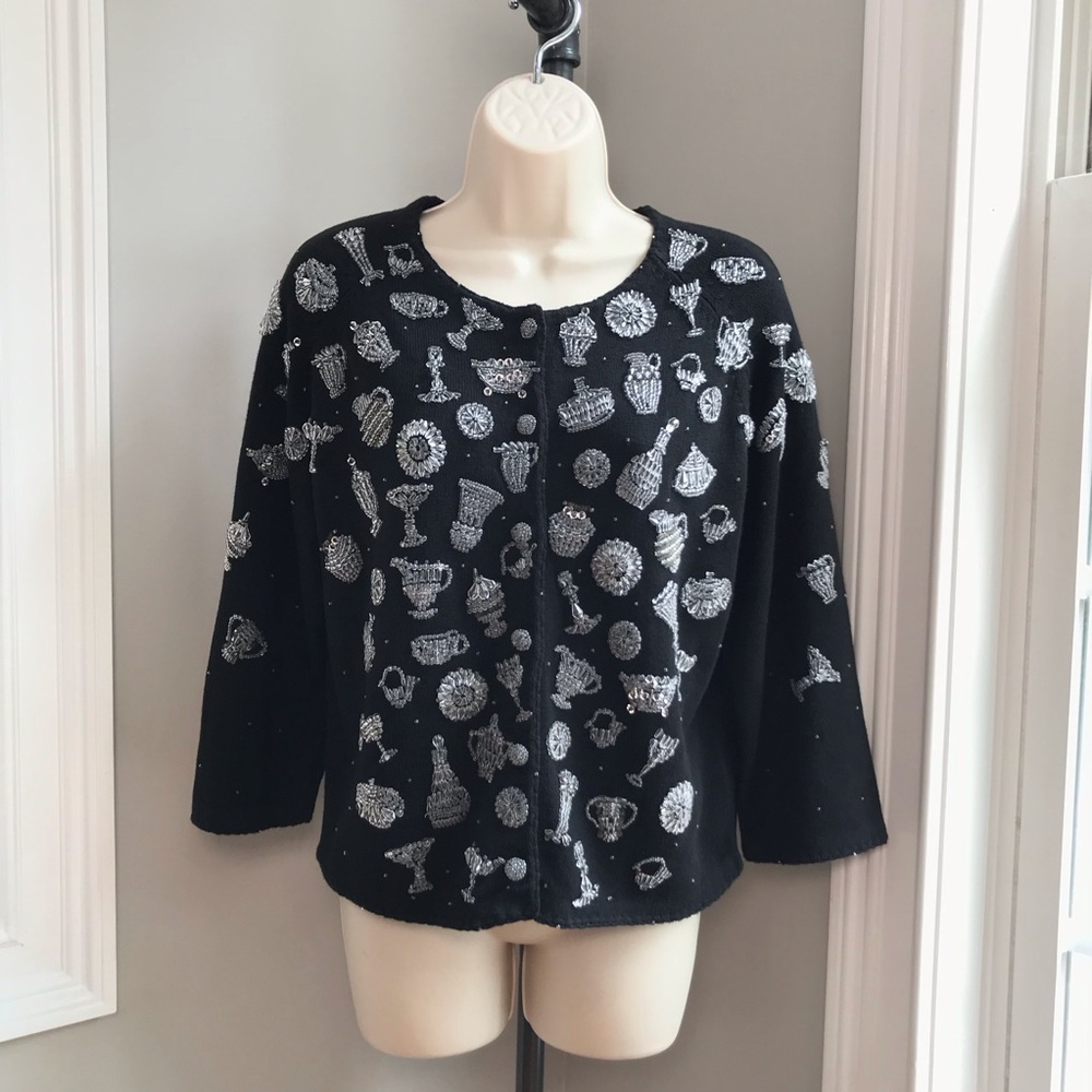 Vintage Michael Simon Crystal Glassware Cardigan Sweater - Women’s Medium  EUC
